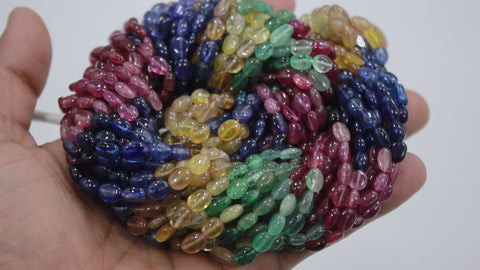 Multi Sapphire Multi Color Oval Smooth Natural Beads 16 Inches