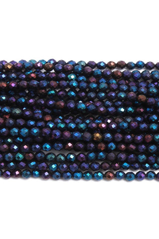 Blue Rainbow Black Spinel Round Faceted Natural Beads