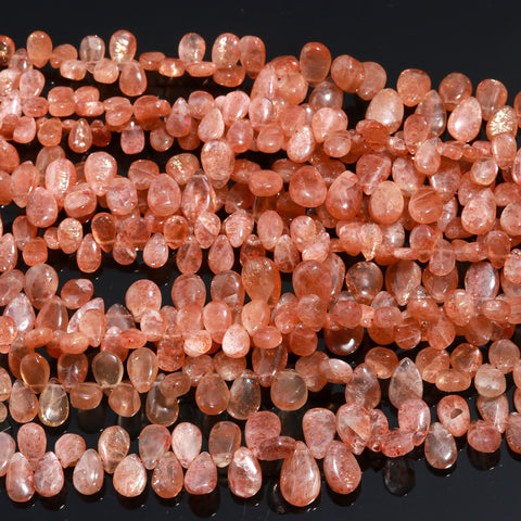 Sunstone Brown Pear Smooth Natural Beads 8 Inches Strands