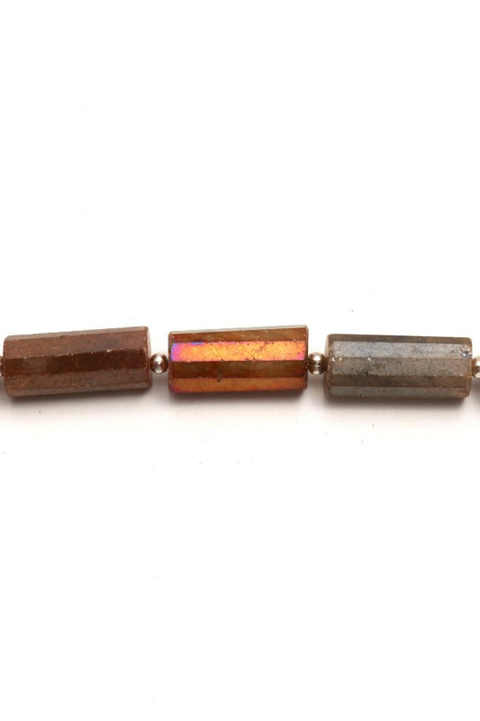 Golden Heat Treated Labradorite Tube Straight Drill Faceted Natural Beads