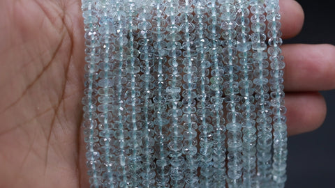 Aquamarine Green Rondell Faceted Natural Beads 12.5 Inches Strands