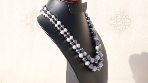 Pearl Black-White Round Smooth Natural Beads Necklace 20 inches Strands