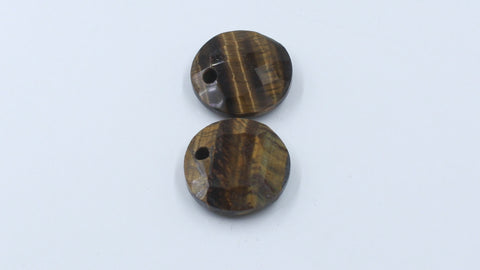 Tiger Eye Brown Coin Faceted Natural 18 mm Stone Pair Of 2