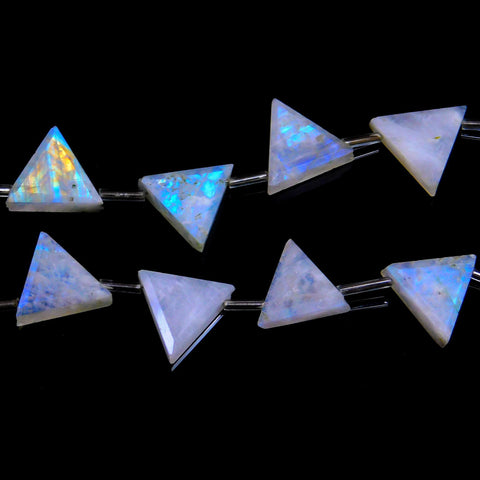 Rainbow Moonstone Triangle Smooth Natural Beads 8 Inches Strands