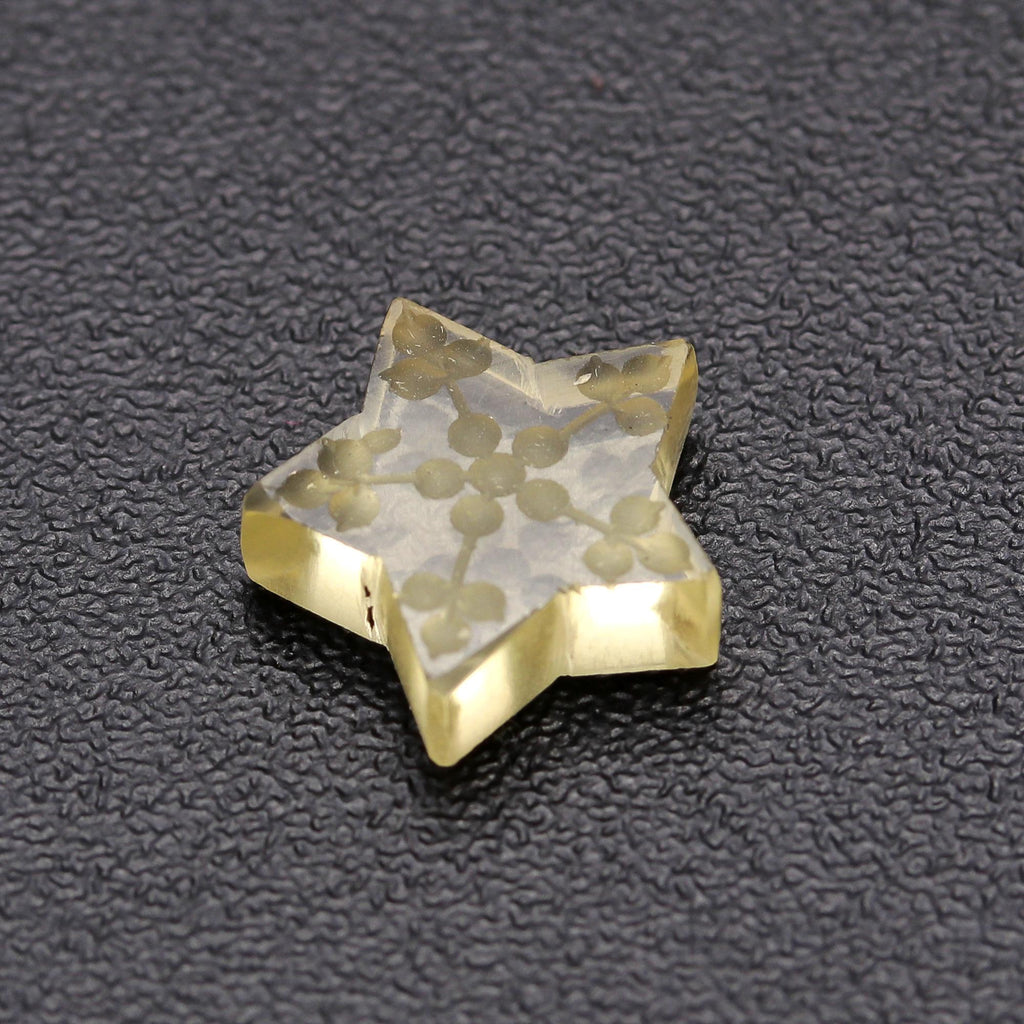 Lemon Quartz Yellow Star Engraving Natural 12 MM Stone