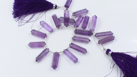 Amethyst Purple Double Pencil Smooth Natural Beads 8 Inches Strands