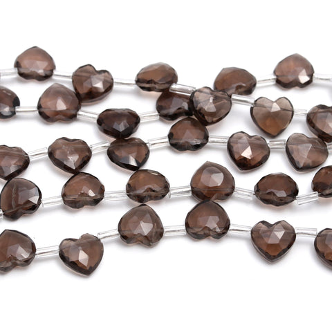 Smoky Quartz Brown Heart Faceted Natural Beads 8 Inches Strands