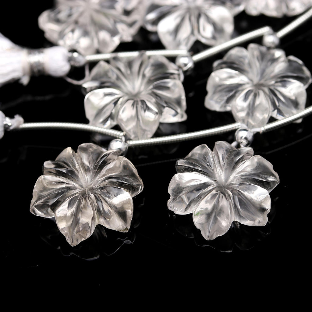 Crystal Quartz White Ptal Flower Carving Natural Beads