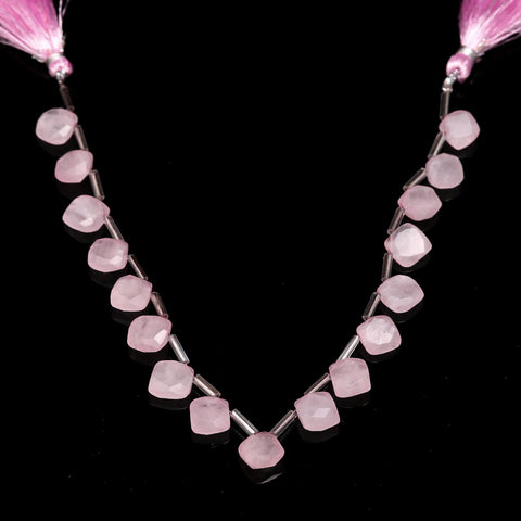 Rose Quartz Pink Cushion Faceted Natural Beads 8 Inches Strands