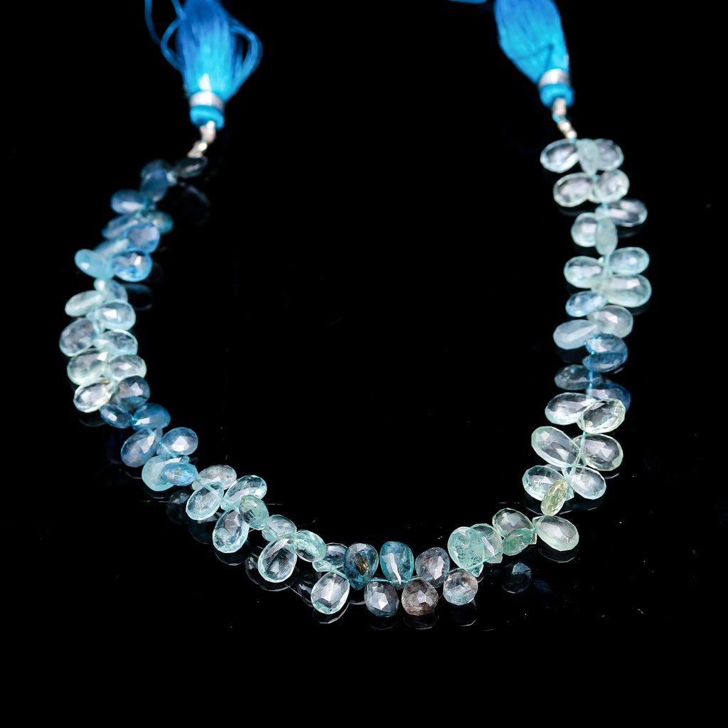 Moss Aquamarine Blue Pear Faceted Natural Beads 8 Inches Strands