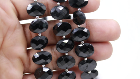 Black Onyx Oval Faceted Natural Beads 8 Inches Strands