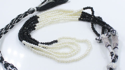 Black Spinel & Pearl Round Faceted Natural Beads Necklace 20 Inches