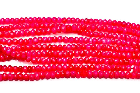 Chalcedony Dark Pink Rondelle Faceted Heat Treated Beads