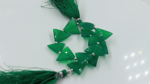 Green Onyx Triangle Faceted Natural Beads