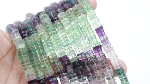 Fluorite Shaded Multi Color Tire Faceted Natural Beads 8 Inches