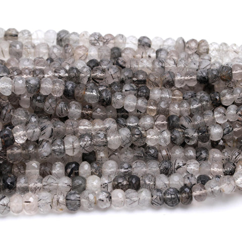 Rutilated Quartz Black Round  Faceted Natural Beads 16 Inches Strands