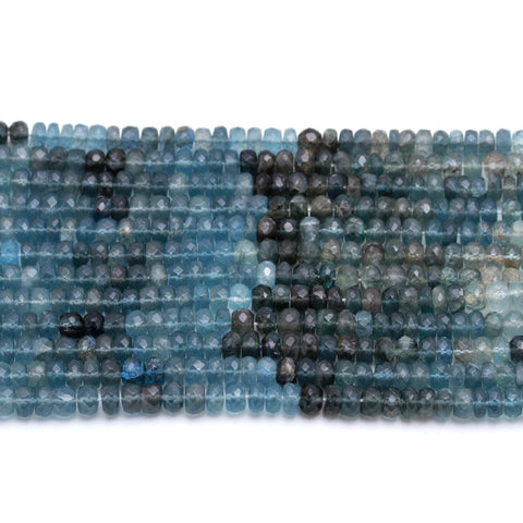 Moss Aquamarine Blue Rondelle Beads Natural Beads 12.5 Inches Strands