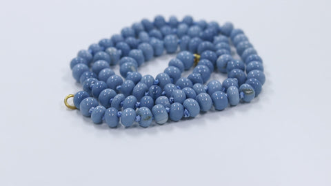 Opal Blue Knotted Rondelle Smooth Natural Beads Necklace 20 Inches