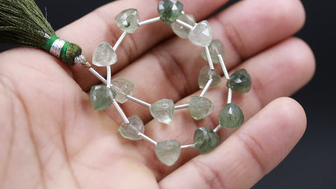 Green Rutilated Quartz Green Trillion Faceted Natural Beads  8 inches strands