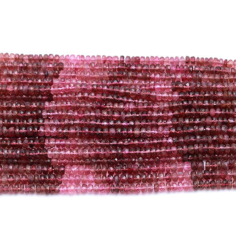 Pink Tourmaline Shaded Pink Round Faceted Natural Beads 12.5 Inches Strand