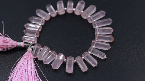 Rose Quartz Pink Pencil Faceted Natural Beads 8 Inches Strands