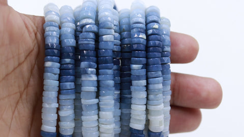 Opal Blue Shaded Tire Faceted Natural Beads 8 Inches Strands