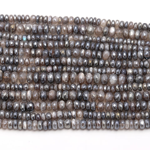 Mystic Coated Moonstone Peach Rondell Faceted Natural Beads 15 Inches Strands