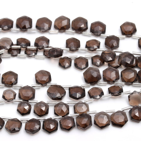 Smoky Quartz Brown Hexagon Faceted Natural Beads 8 Inches Strands