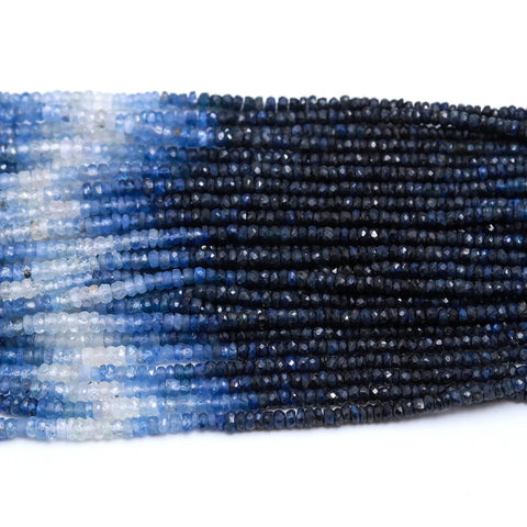 Blue Sapphire Shaded Blue Rondell Faceted Natural Beads 16 Inches Strands