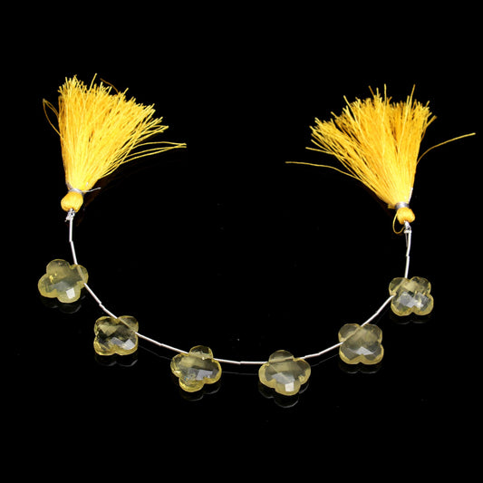 Lemon Quartz Yellow Clover Carving Natural Beads 8 Inches Strands