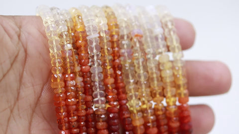 Mexican Fire Opal Shaded Orange Rondelle Faceted Natural Beads 16 Inches Strands