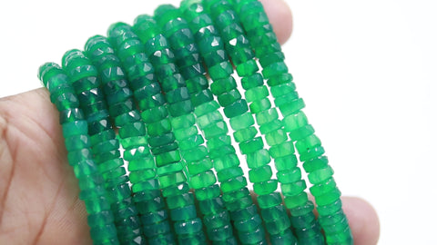 Onyx Green Shaded Tire Faceted Natural Beads 8 inches Strands