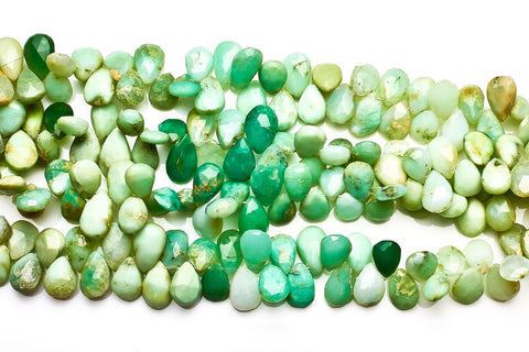 Chrysoprase Green Shaded Pear Faceted Natural Beads