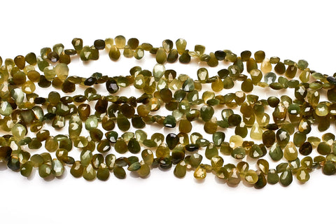 Cats Eye Green Pear Faceted Natural Beads