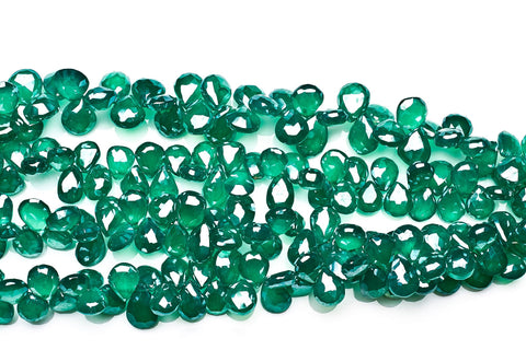 Green Onyx Green Pear Faceted Mystic Coating Beads