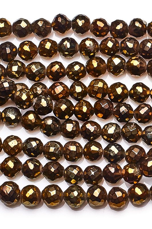 Pyrite Bronze Round Faceted Coating Beads