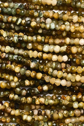 Cats Eye Green Rondelle Faceted Natural Beads