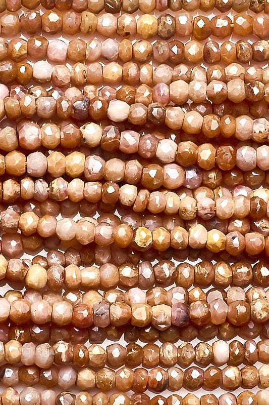 Mystic Coated Peach Moonstone Rondelle Faceted Natural Beads