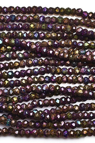 Brown Rainbow Coated Black Spinel Rondelle Faceted Beads