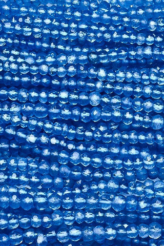 Blue Coated Crystal Quartz Rondelle Faceted Coating Micro and Mini Beads