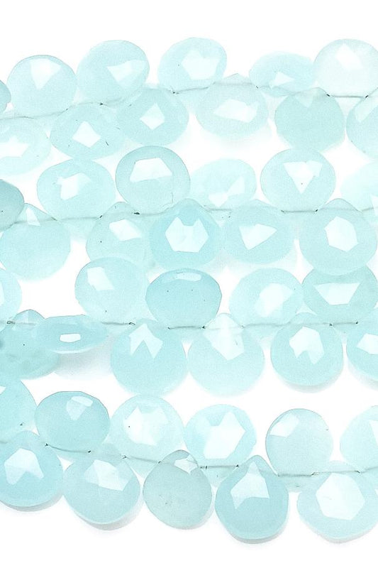 Chalcedony Blue Heart Smooth Heat Treated Beads