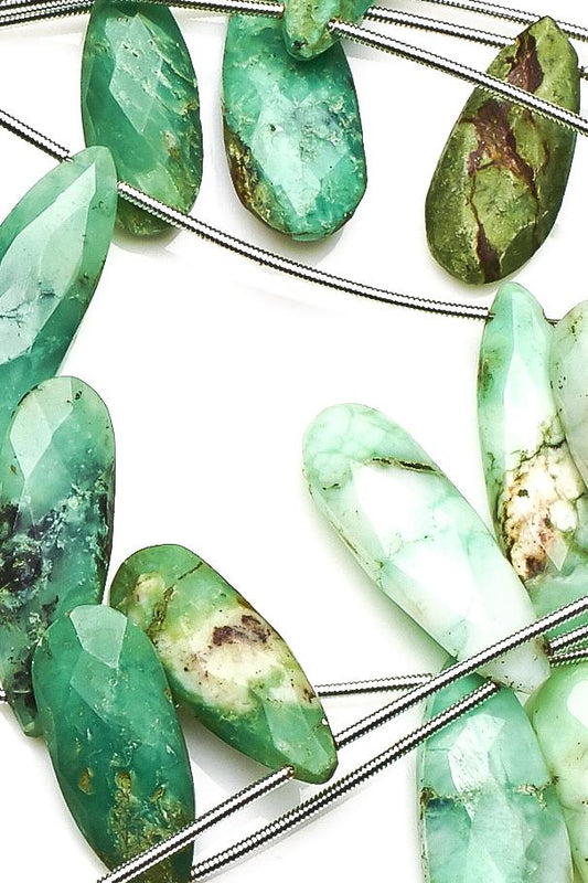 Chrysoprase Green Pear Faceted Natural Beads