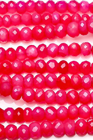 Chalcedony Dark Pink Rondelle Faceted Heat Treated Beads