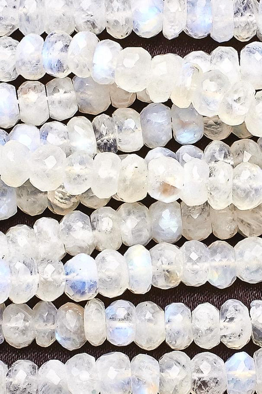 Rainbow Moonstone White Rondelle Faceted Natural Beads