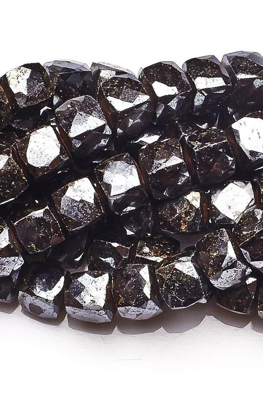 Pyrite Grey Cube Faceted Coating Beads