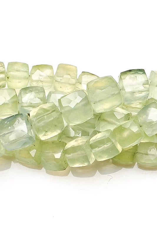 Prehnite Green Cube Faceted Natural Beads