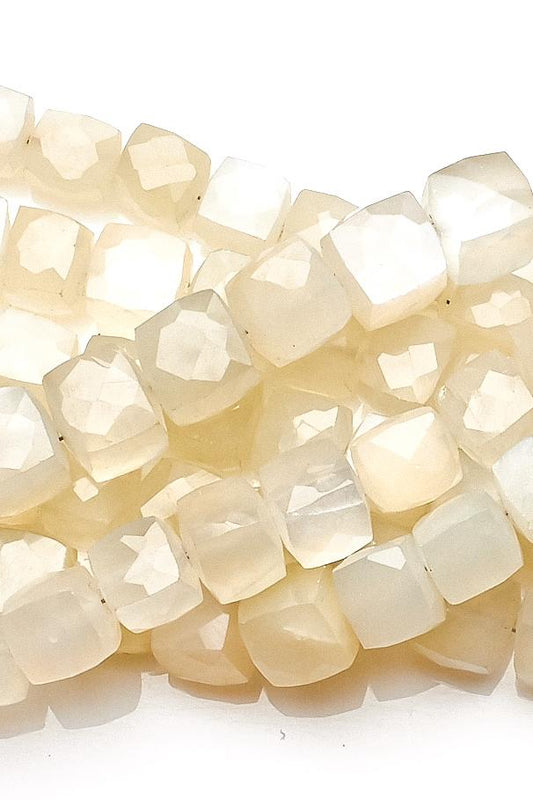 Moonstone White Cube Faceted Natural Beads