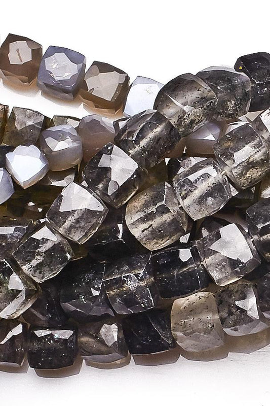 Grey Moonstone Grey Cube Faceted Natural Beads