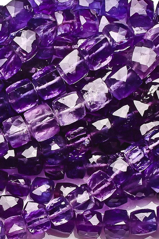 Amethyst Purple Cube Faceted Natural Beads