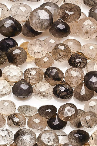 Black Rutile Shaded Black Onion Faceted Natural Beads